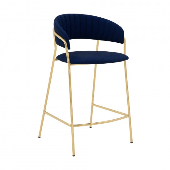 Nara 26" Blue Faux Leather and Metal Counter Height Barstool with Gold Frame