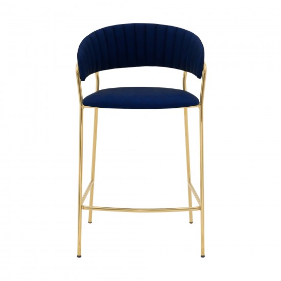 Nara 26" Blue Faux Leather and Metal Counter Height Barstool with Gold Frame