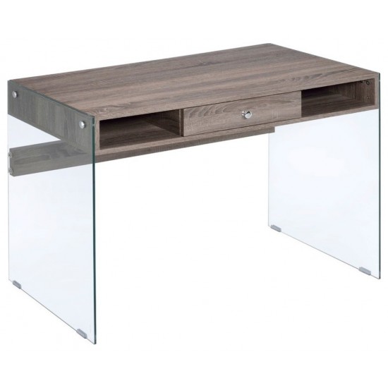 ACME Armon Desk, Gray Oak & Clear Glass