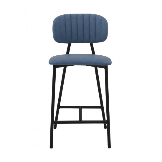 Rococo 26" Blue Faux Leather and Metal Counter Height Bar Stool