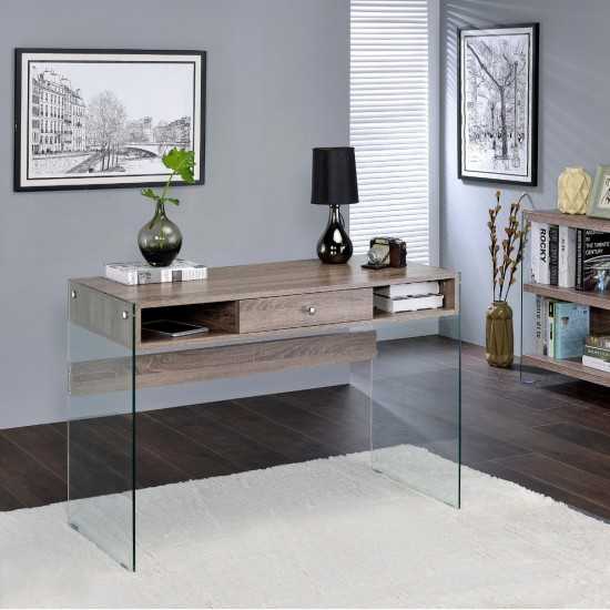 ACME Armon Desk, Gray Oak & Clear Glass