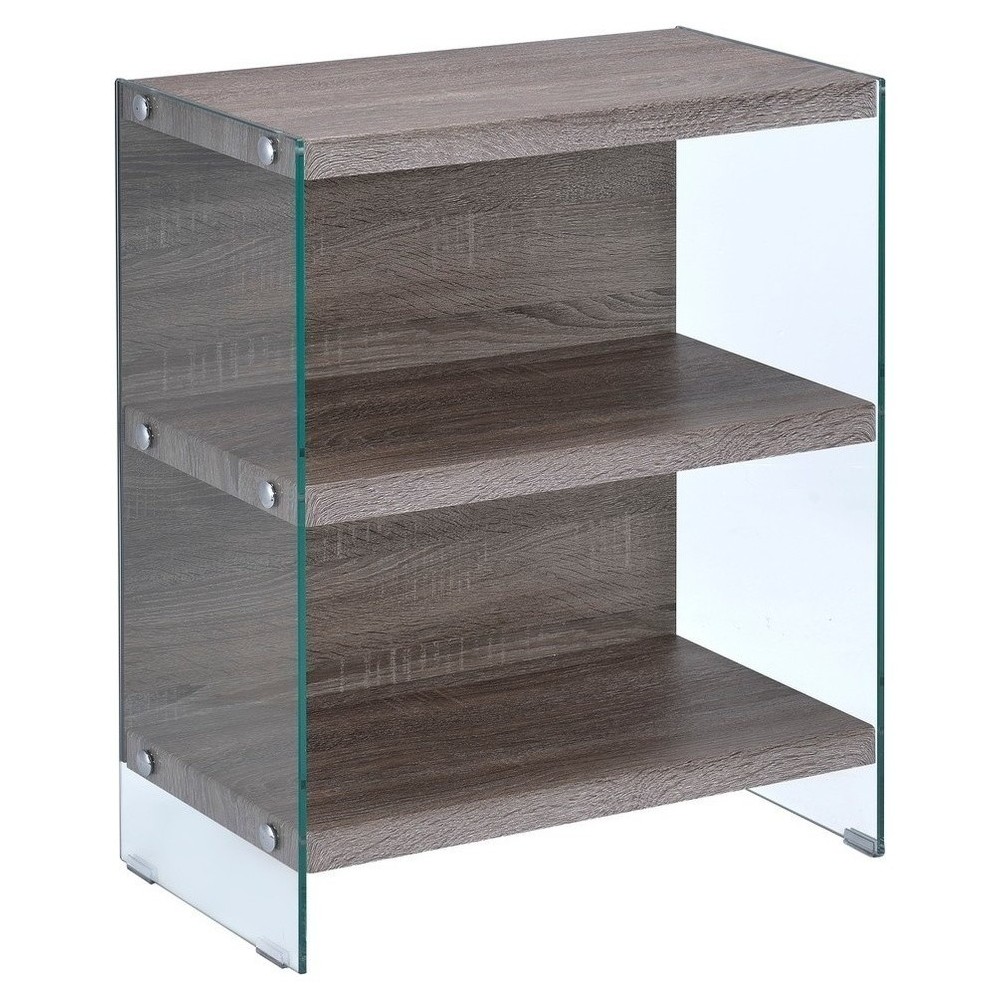 ACME Armon Bookshelf, Gray Oak & Clear Glass