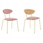 Neo Modern Pink Velvet and Gold Metal Leg Dining Room Chairs - Set of 2