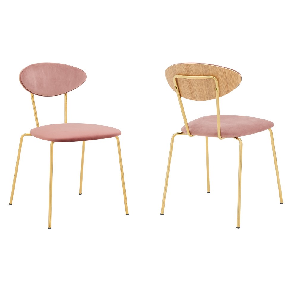 Neo Modern Pink Velvet and Gold Metal Leg Dining Room Chairs - Set of 2