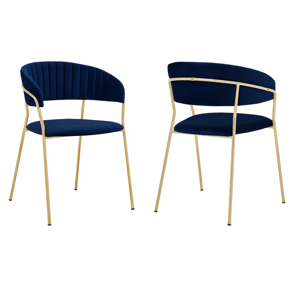 Nara Modern Blue Velvet and Gold Metal Leg Dining Room Chairs - Set of 2