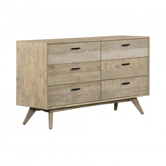 Baly Acacia Mid-Century Gray 6 Drawer Dresser