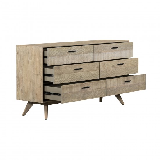 Baly Acacia Mid-Century Gray 6 Drawer Dresser