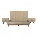 Baly 3 Piece Acacia Queen Platform Bed and Nightstands Bedroom Set