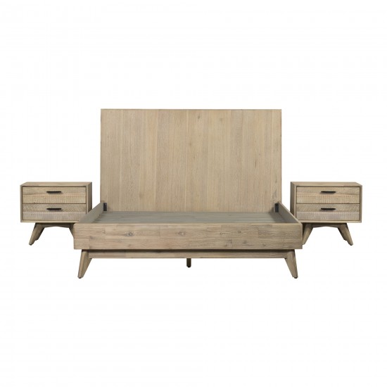 Baly 3 Piece Acacia Queen Platform Bed and Nightstands Bedroom Set