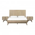 Baly 3 Piece Acacia Queen Platform Bed and Nightstands Bedroom Set