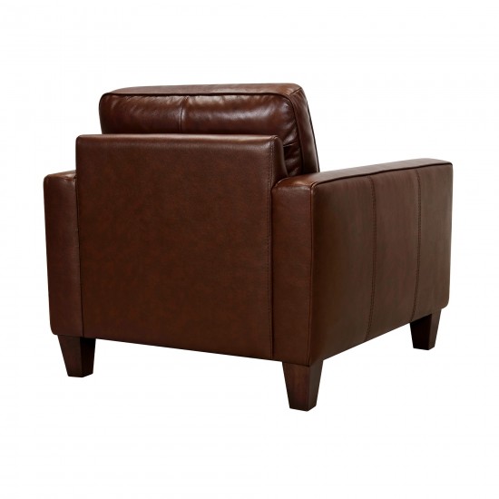 Wesley Chestnut Genuine Leather Power Footrest Tuxedo Arm Accent Chair