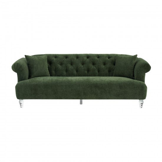 Elegance Contemporary Sofa in Green Velvet with Acrylic Legs