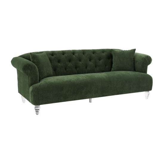 Elegance Contemporary Sofa in Green Velvet with Acrylic Legs