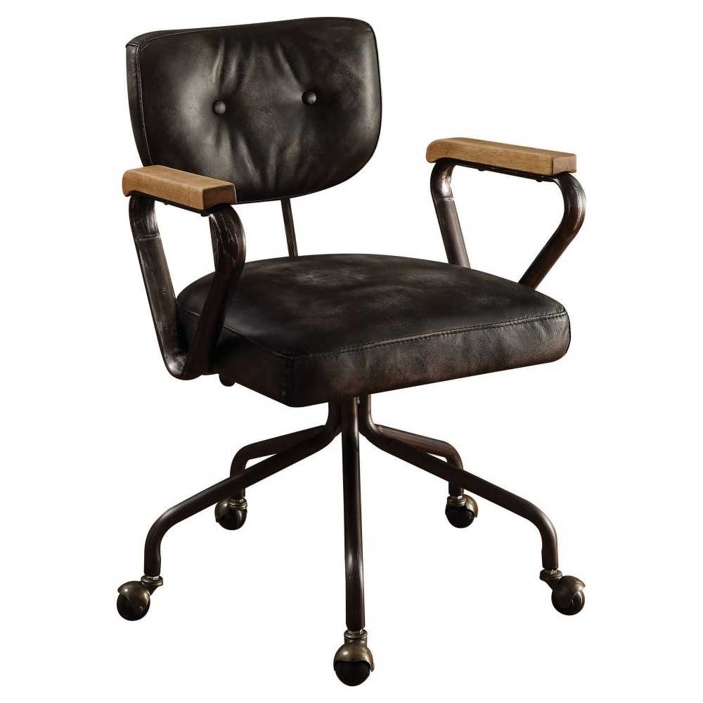 ACME Hallie Executive Office Chair, Vintage Black Top Grain Leather