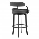 Prinz 26" Counter Height Swivel Grey Faux Leather and Black Metal Bar Stool