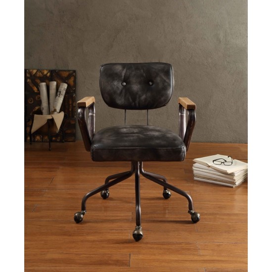ACME Hallie Executive Office Chair, Vintage Black Top Grain Leather
