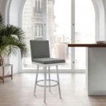 Rochester 26" Swivel Modern Brushed Stainless Steel & Grey Faux Leather Barstool