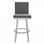 Rochester 30" Swivel Modern Brushed Stainless Steel & Grey Faux Leather Barstool