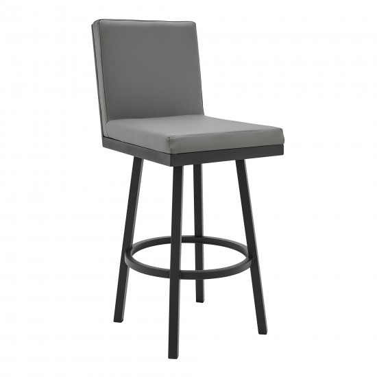 Rochester 26" Swivel Modern Black Metal and Grey Faux Leather Barstool