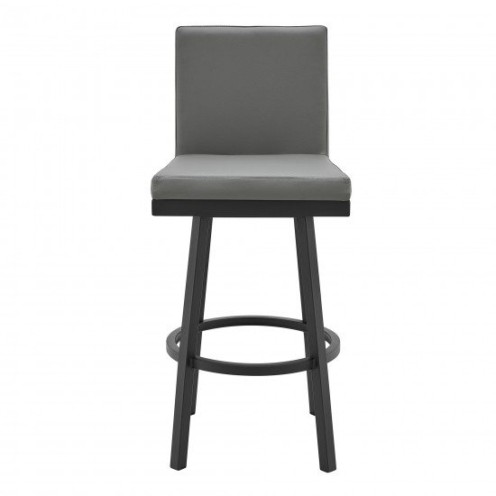 Rochester 26" Swivel Modern Black Metal and Grey Faux Leather Barstool