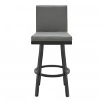 Rochester 30" Swivel Modern Black Metal and Grey Faux Leather Barstool