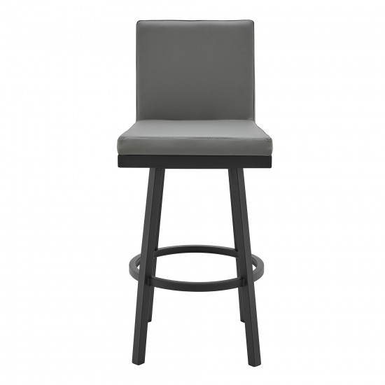 Rochester 30" Swivel Modern Black Metal and Grey Faux Leather Barstool