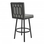 Rochester 30" Swivel Modern Black Metal and Grey Faux Leather Barstool