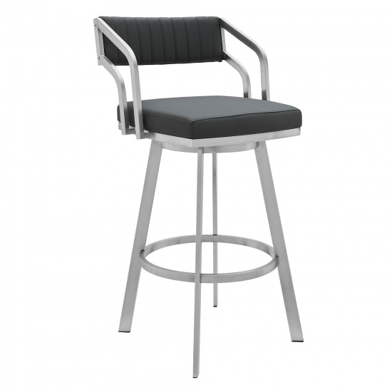 Scranton 26" Swivel Brushed Stainless Steel and Slate Grey Faux Leather Barstool