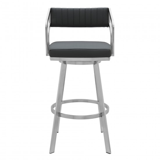 Scranton 26" Swivel Brushed Stainless Steel and Slate Grey Faux Leather Barstool