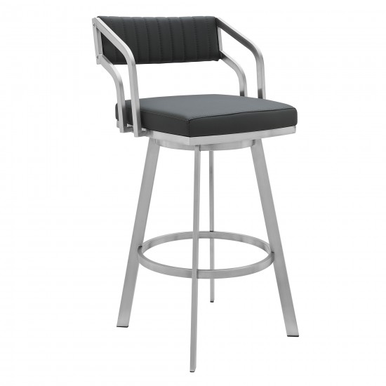 Scranton 30" Swivel Brushed Stainless Steel and Slate Grey Faux Leather Barstool