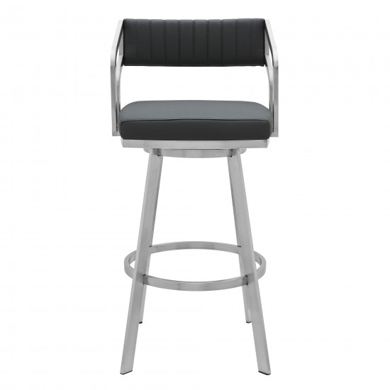 Scranton 30" Swivel Brushed Stainless Steel and Slate Grey Faux Leather Barstool