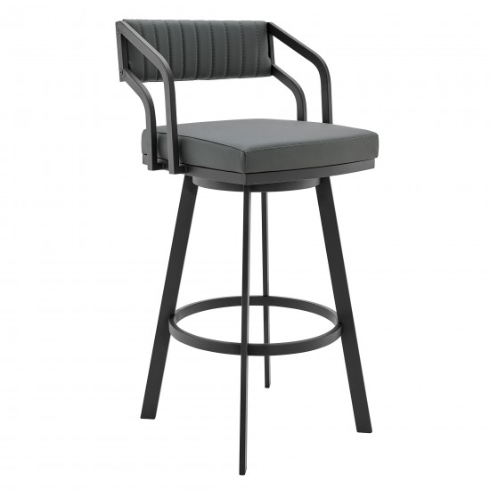 Scranton 26" Swivel Modern Black Metal and Slate Grey Faux Leather Barstool