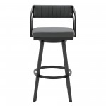 Scranton 26" Swivel Modern Black Metal and Slate Grey Faux Leather Barstool