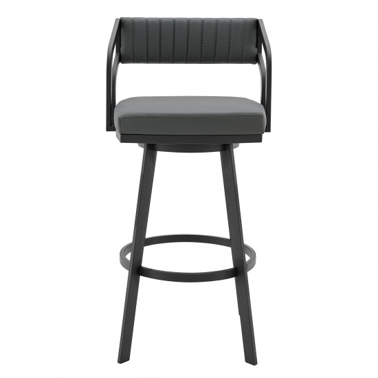 Scranton 26" Swivel Modern Black Metal and Slate Grey Faux Leather Barstool