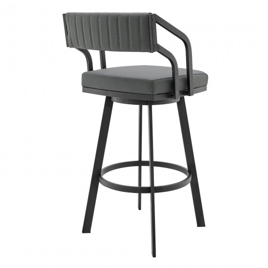 Scranton 26" Swivel Modern Black Metal and Slate Grey Faux Leather Barstool