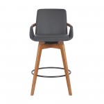 Baylor 26" Gray Faux Leather and Walnut Wood Swivel Bar Stool