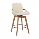 Baylor 26" Cream Faux Leather and Walnut Wood Swivel Bar Stool