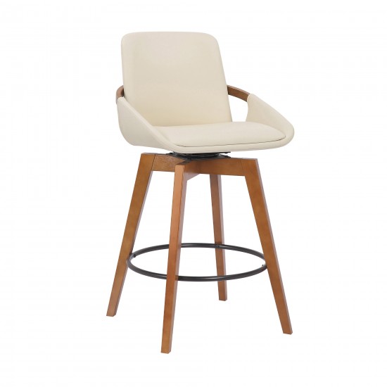 Baylor 26" Cream Faux Leather and Walnut Wood Swivel Bar Stool