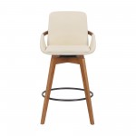 Baylor 26" Cream Faux Leather and Walnut Wood Swivel Bar Stool