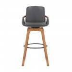 Baylor 30" Gray Faux Leather and Walnut Wood Swivel Bar Stool