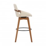 Baylor 30" Cream Faux Leather and Walnut Wood Swivel Bar Stool