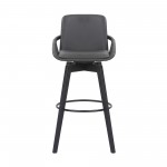 Baylor 30" Gray Faux Leather and Black Wood Swivel Bar Stool