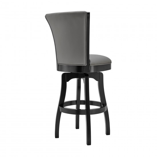 Raleigh 26" Counter Height Swivel Barstool in Black Finish and Gray Faux Leather