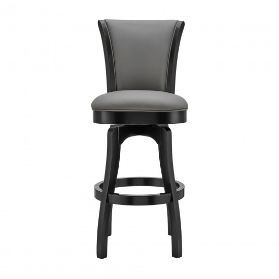 Raleigh 30" Bar Height Swivel Barstool in Black Finish and Gray Faux Leather