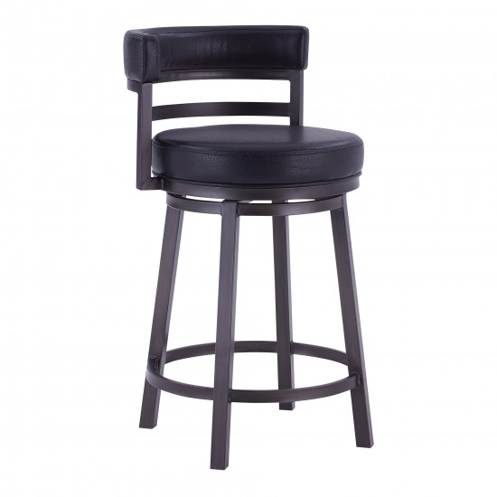 Titana 30" Bar Height Metal Swivel Barstool in Ford Black Pu and Mineral Finish