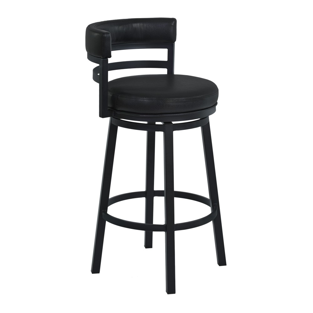 Titana 26" Counter Height Metal Swivel Barstool in Ford Black Pu & Black Finish