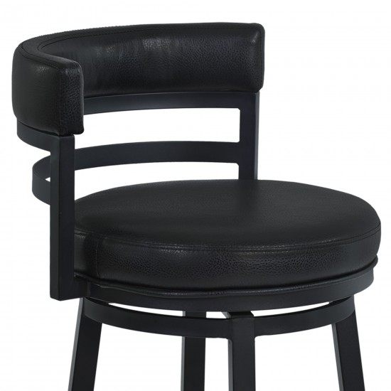 Titana 30" Bar Height Metal Swivel Barstool in Ford Black Pu and Black Finish