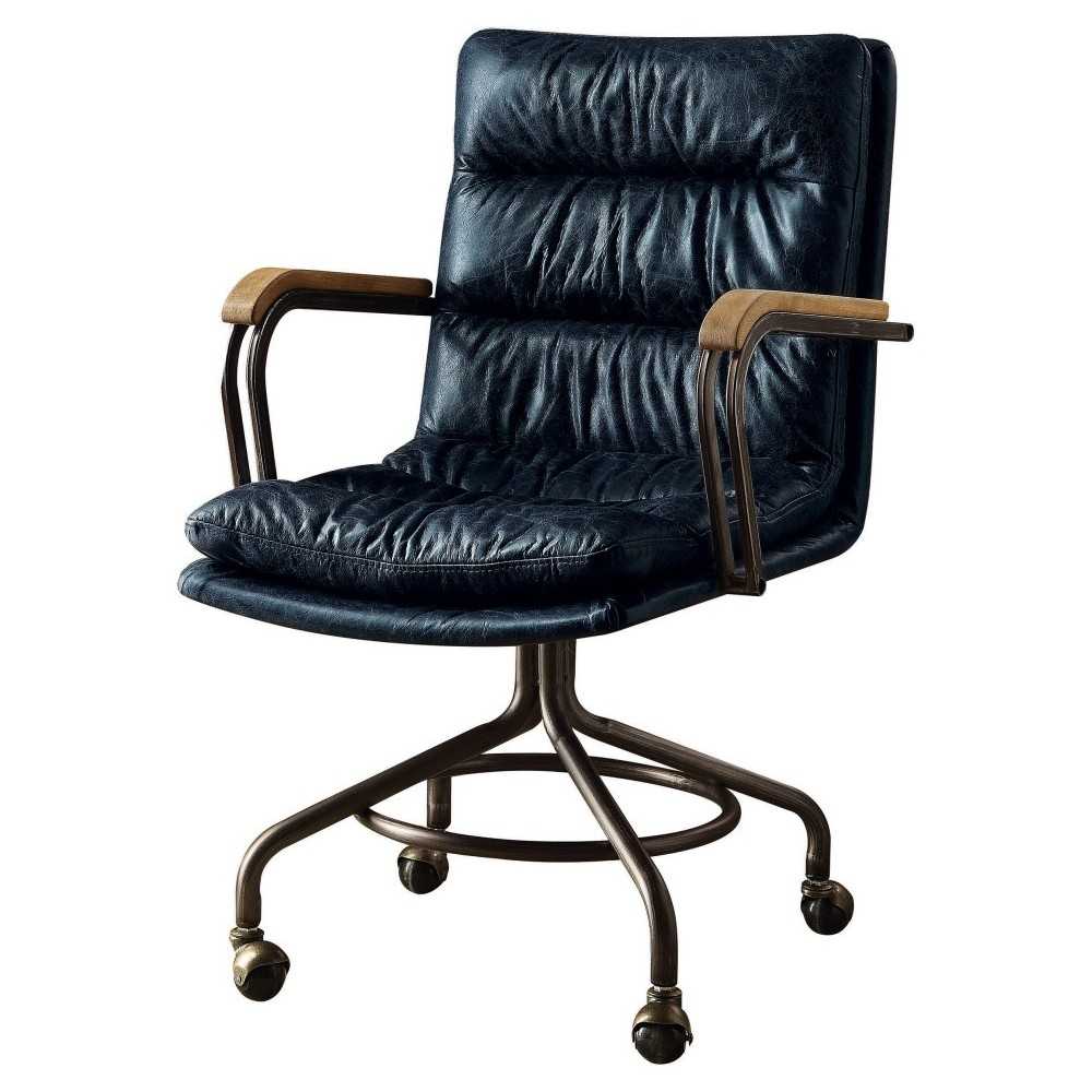 ACME Harith Executive Office Chair, Vintage Blue Top Grain Leather