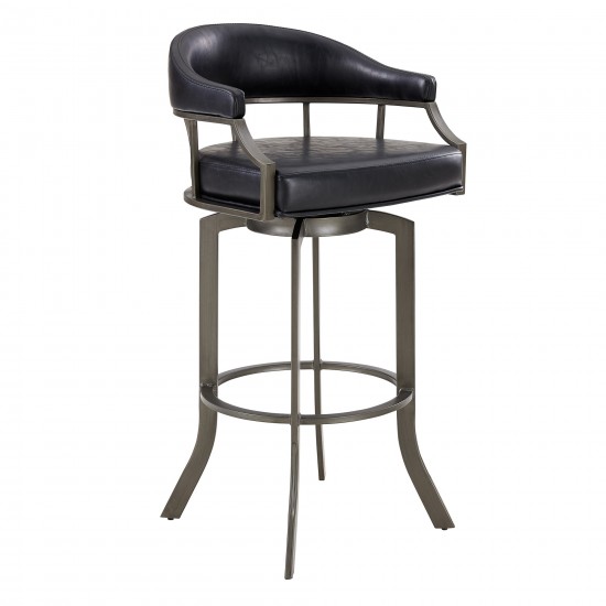 Pharaoh Swivel 30" Mineral Finish and Black Faux Leather Bar Stool