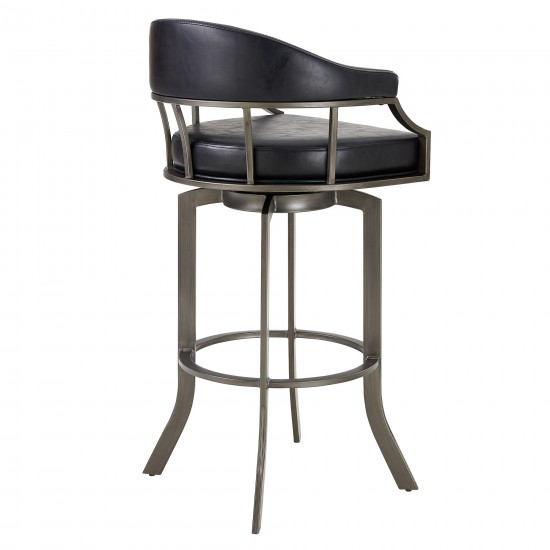 Pharaoh Swivel 30" Mineral Finish and Black Faux Leather Bar Stool